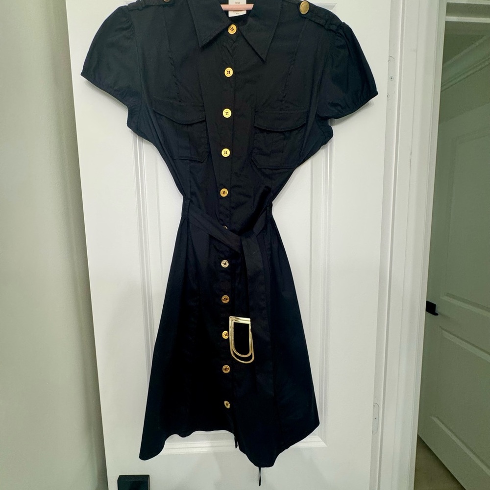 Marciano Gold and Black Flutter Sleeve Mini Dress